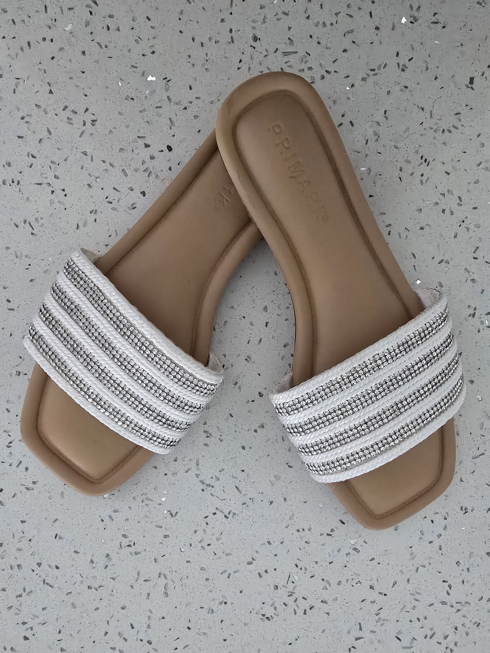 Primark White Beaded Slide Sandals